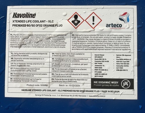 Texaco Havoline płyn chłodniczy ARTECO XLF -38 208L